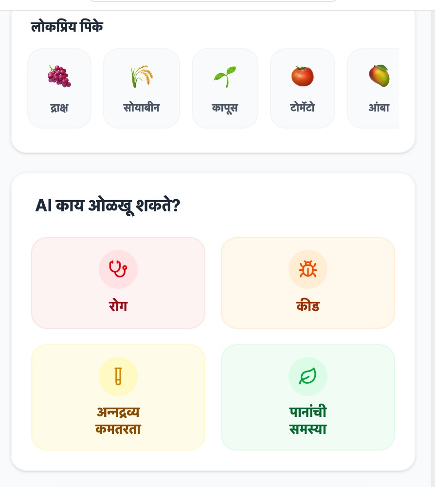 स्कॅनरमध्ये रोग, कीड, अन्नद्रव्य कमतरता आणि पानांच्या समस्यांचे प्रकार